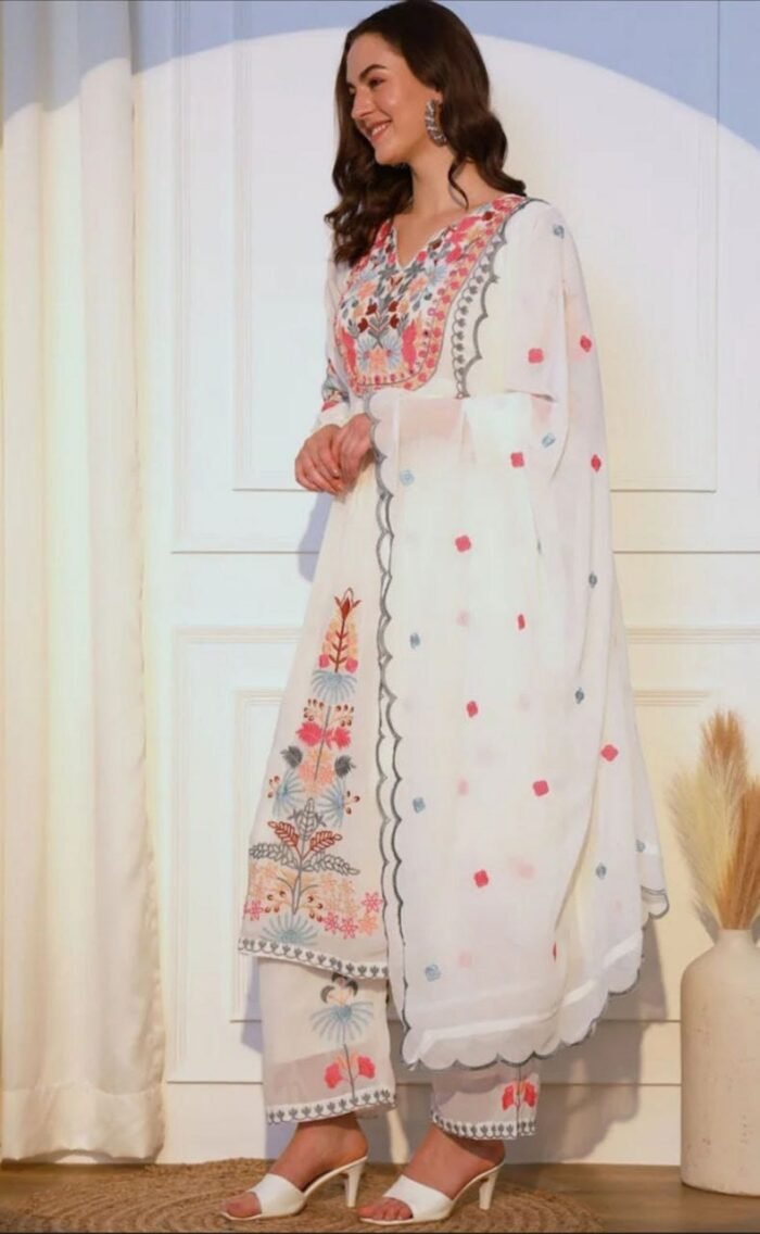 Faux Georgette Salwar Kameez with Plazzo Pant & Dupatta
