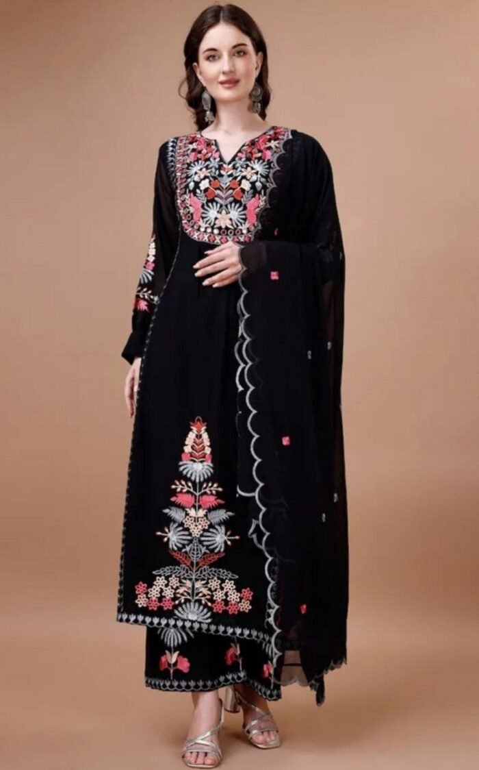 Faux Georgette Salwar Kameez with Plazzo Pant & Dupatta