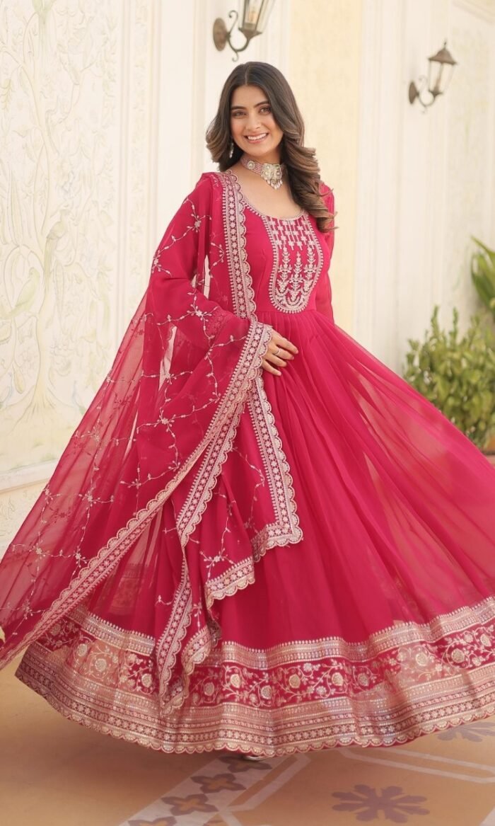 Embroidered Gown With Dupatta