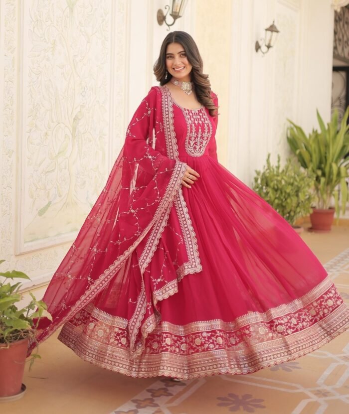 Embroidered Gown With Dupatta