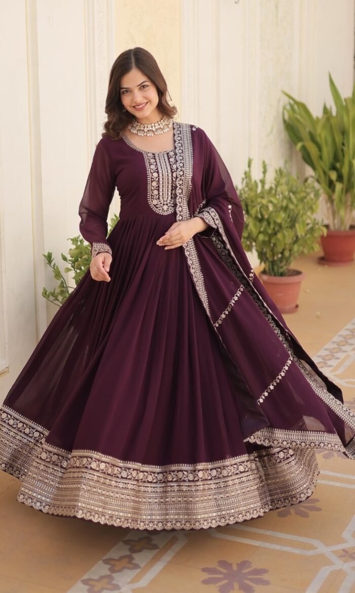 Embroidered Gown With Dupatta