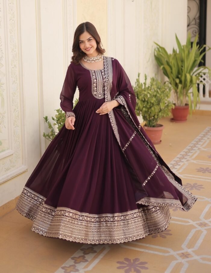 Embroidered Gown With Dupatta