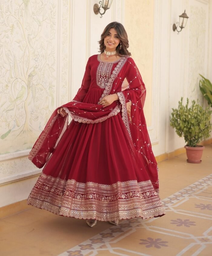 Embroidered Gown With Dupatta