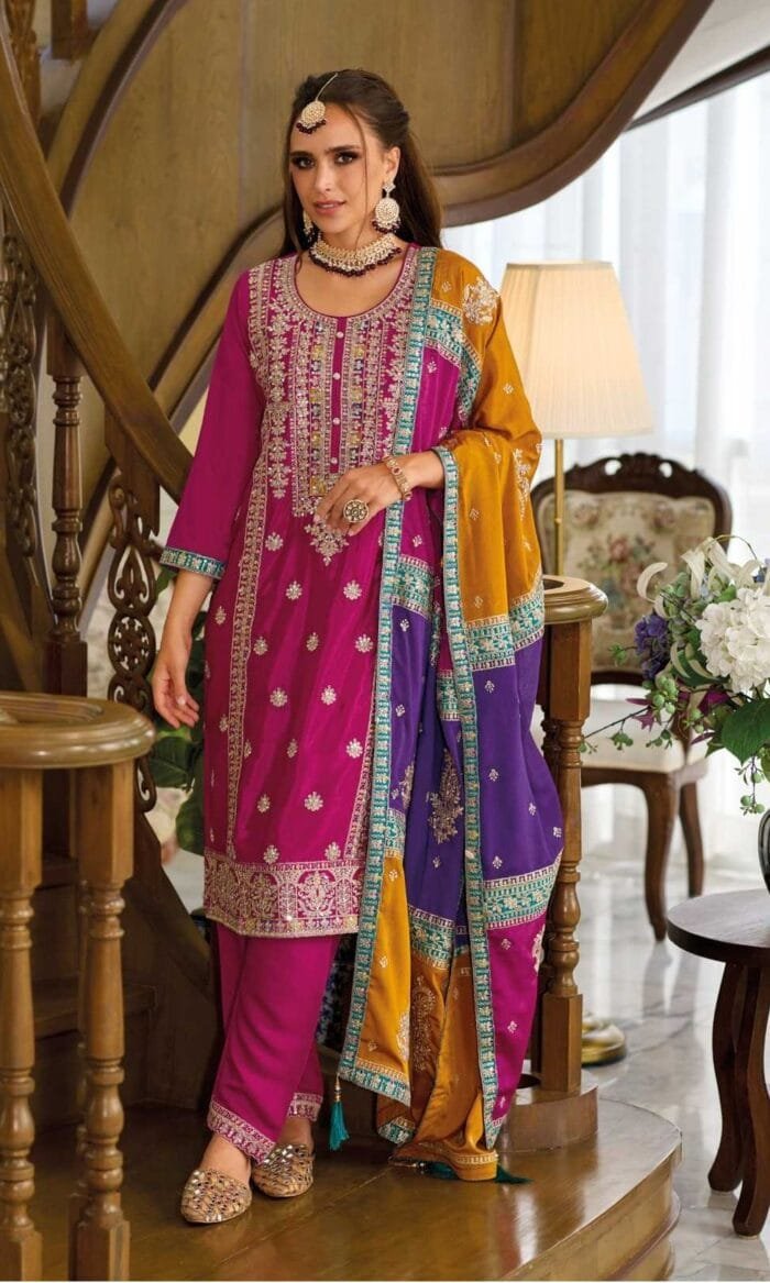 Heavy Chinon Kameez With Embroidery Work