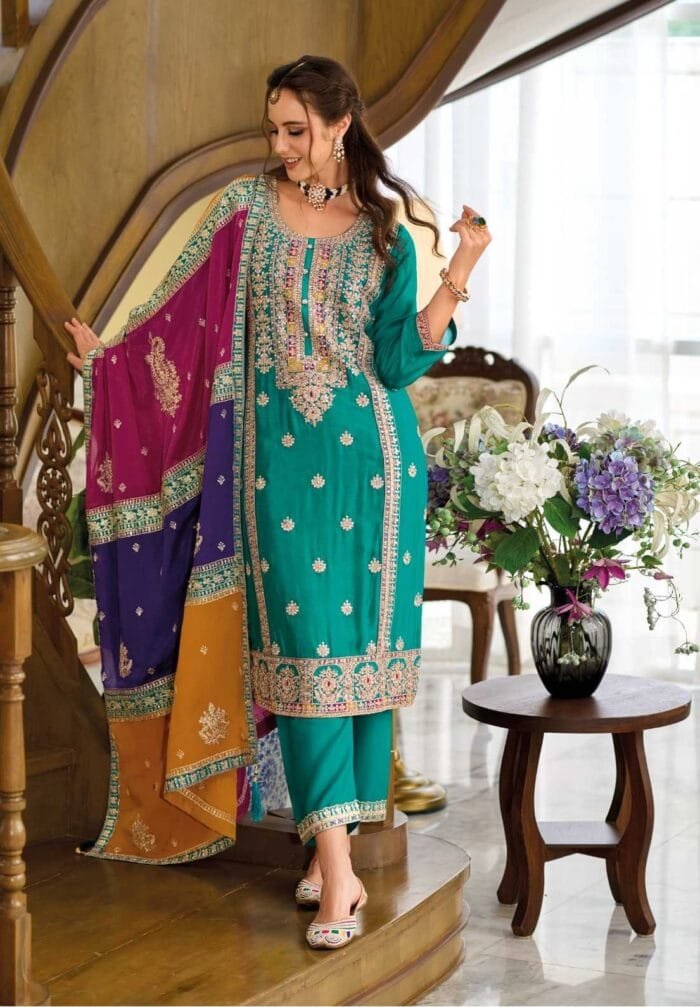 Heavy Chinon Kameez With Embroidery Work