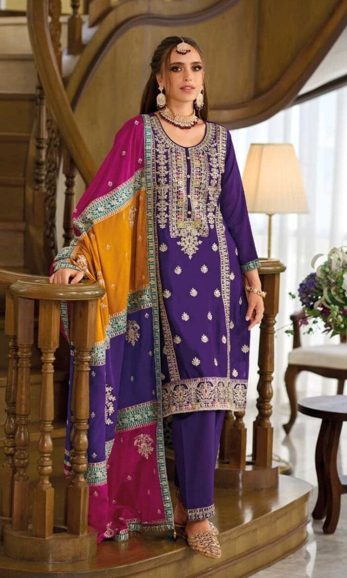 Heavy Chinon Kameez With Embroidery Work