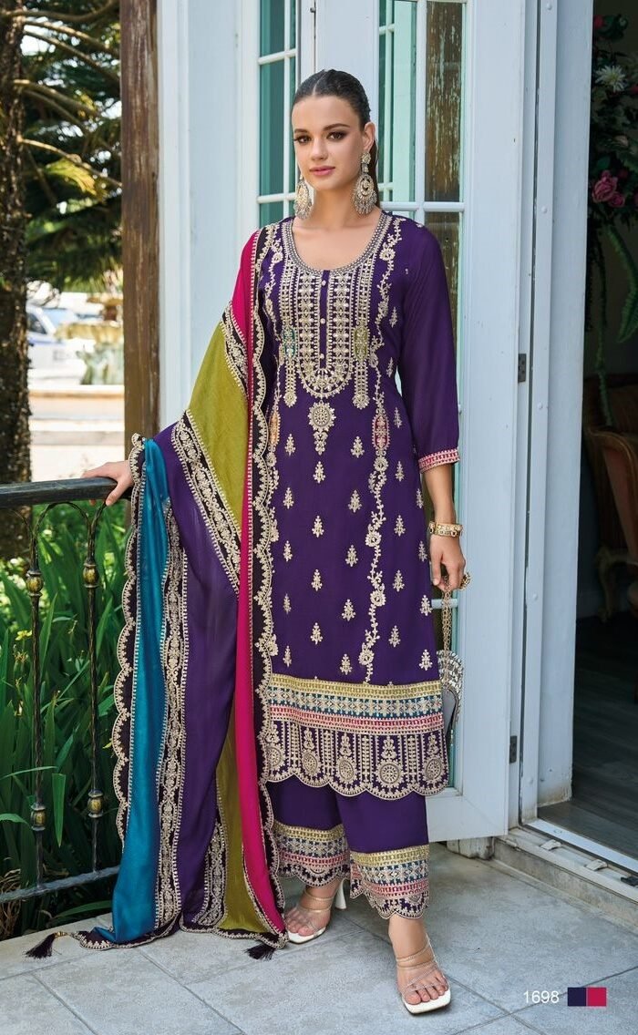 Embroidered Chinon Suit