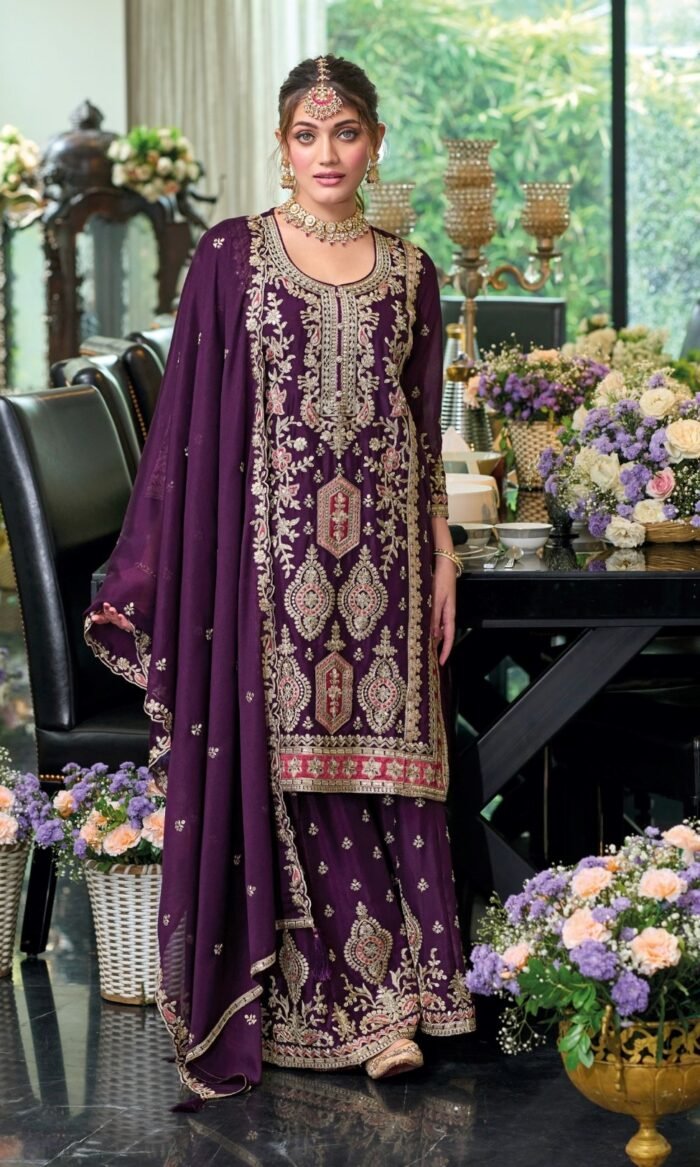 Heavy Chinon Pakistani Suit With Plazzo