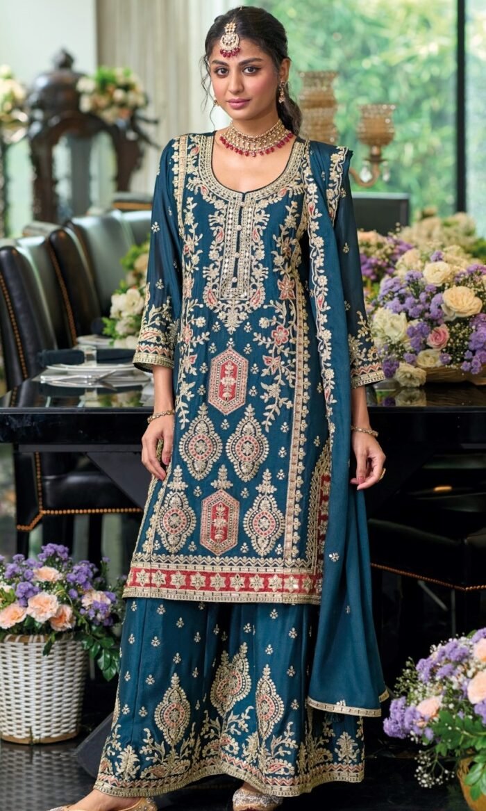 Heavy Chinon Pakistani Suit With Plazzo