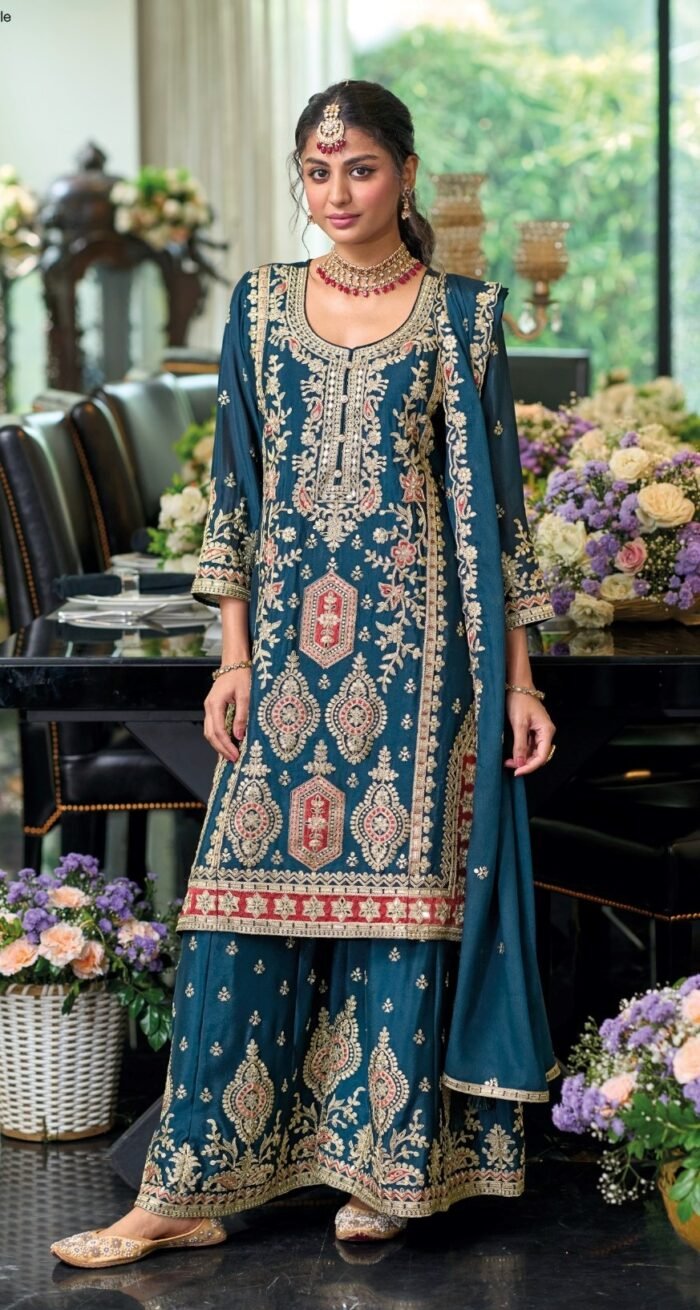 Heavy Chinon Pakistani Suit With Plazzo