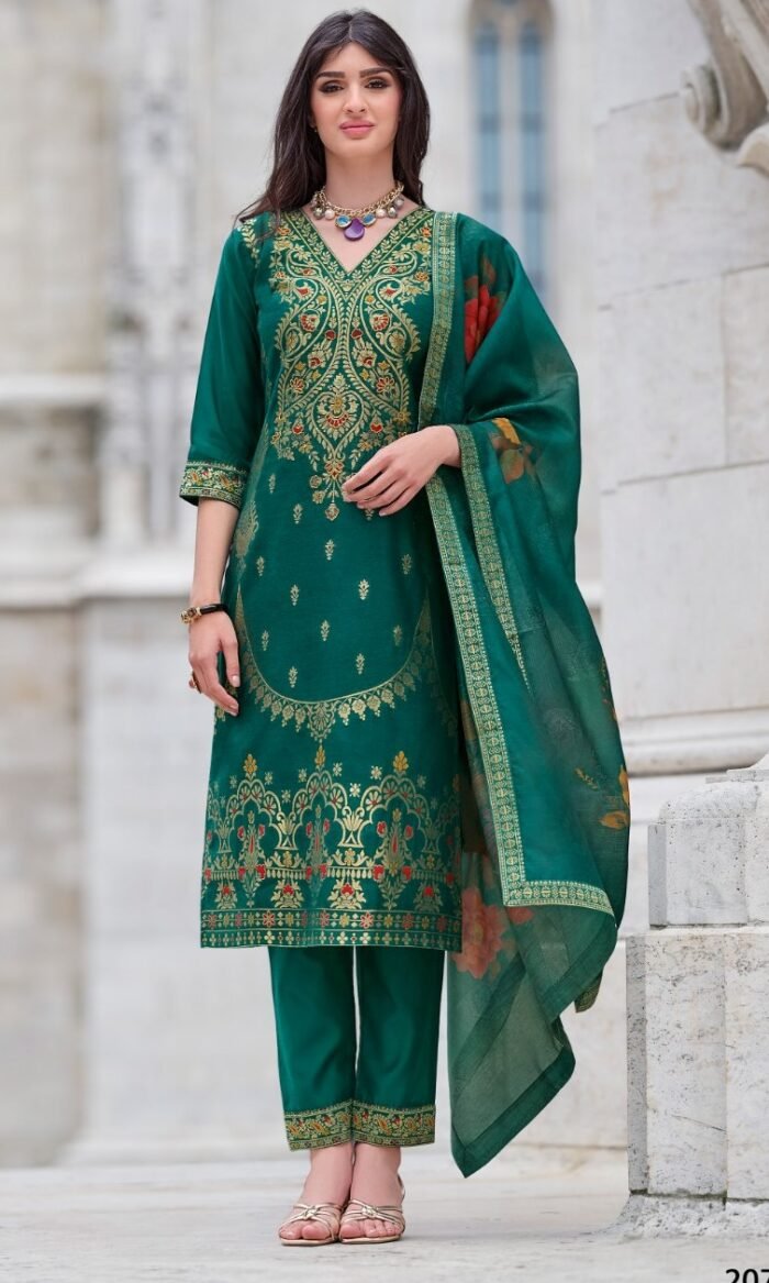 Handwork on Silk & Printed Dupatta