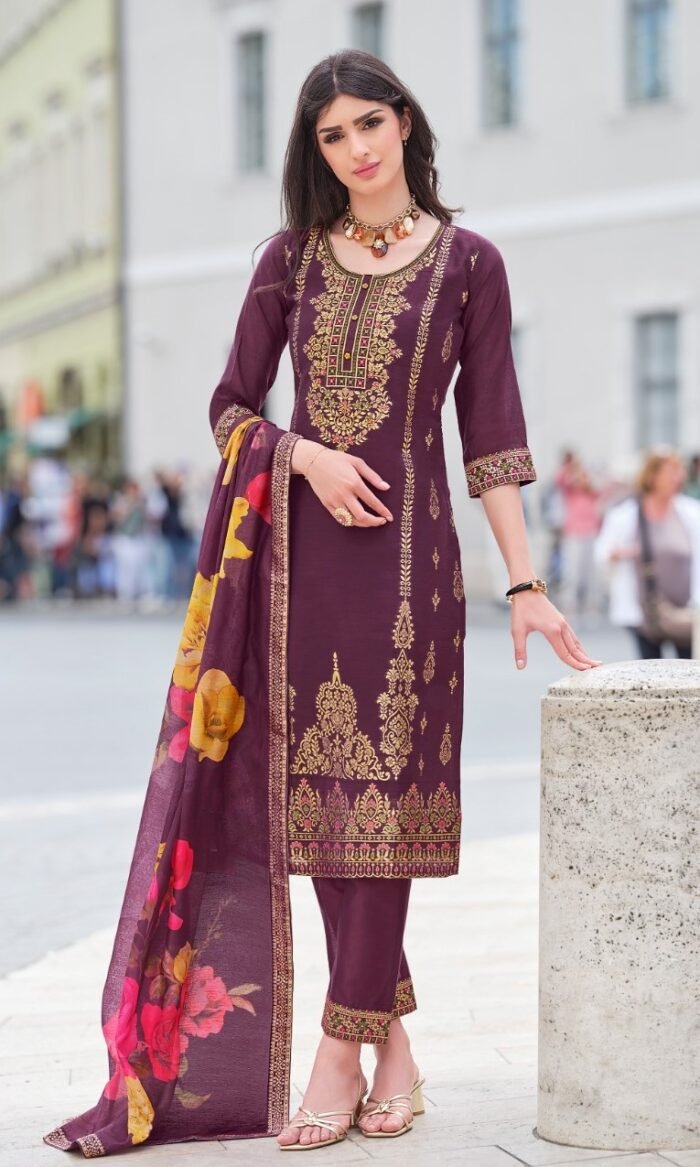 Handwork on Silk & Printed Dupatta